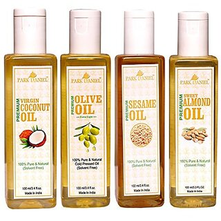 Park Daniel Premium Virgin Coconut oil Olive Oil and Sesame oil and Sweet Almond oil Combo of 4 bottles of 100 ml(400ml)