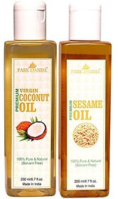 Park Daniel Virgin Coconut oil and Virgin Sesame Oil - Pure and Natural Combo pack of 2 bottles of 200 ml(400 ml)