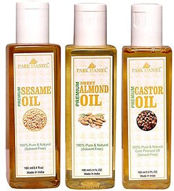 Park Daniel Premium Sesame oil Sweet Almond oil and Castor oil combo of 3 bottles of 100 ml(300ml)