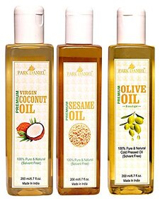 Park Daniel Extra Light Olive oil Virgin Coconut oil and Sesame oil Combo pack of 3 bottle of 200 ml(600 ml)