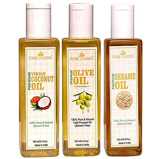 Park Daniel Premium Sesame oil Olive oil Virgin coconut oil combo of 3 bottles of 100 ml(300 ml)