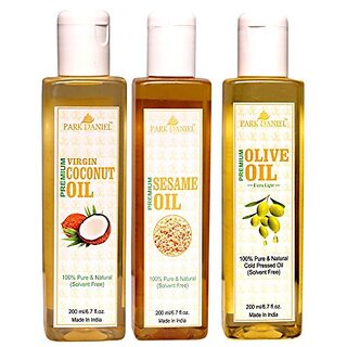 Park Daniel Extra Light Olive oil Virgin Coconut oil and Sesame oil Combo pack of 3 bottle of 200 ml(600 ml)