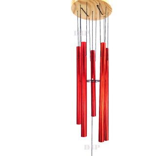 Discount4product Red 5 Pipe Wooden And Metal Wind Chime For Positive Energy
