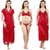 Grand Bear Red Satin Nighty, Wrap Gown, Bra And Panty (Pack of 4)