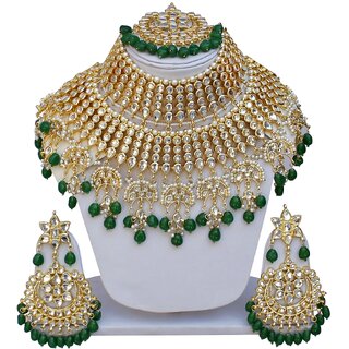 Lucky Jewellery Ethnic Green Color Gold Plating Padmavat Jewelry Kundan Necklace Set For Girls  Women