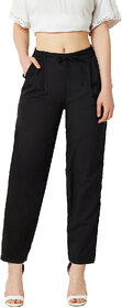 Women's Black Solid Relaxed Fit Straight Pants