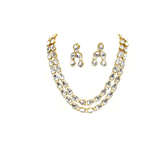                       White 2 Line Kundan Necklace Set                                              