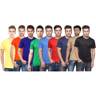 K-TEX Mens Multicolor Solid Round Neck TShirt Pack of 9