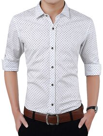 Gladiator Men's White Dotted Cotton Blend Slim Fit Shirt