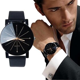 5star Round Dial Black Leather Strap Analog Watch For Men