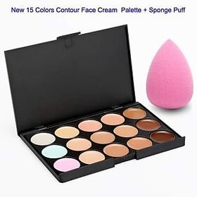 m.n 15 Colors Contour Face Creme Makeup Concealer Palette + foundation blender