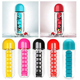Right Traders 2 in 1 Weekly Medicine Vitamins 600ML  Pill Box Organizer Portable Kit With Water Bottle Seven Compartment