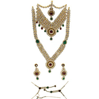                       Maroon Green Stone Drop Bridal Necklace Set                                              