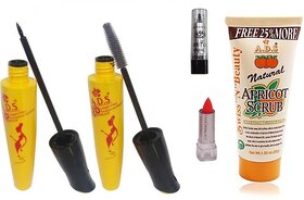 ADS 1612Eyeliner Mascara Mini Lipstic With Scrub Free kajal(set of-5)