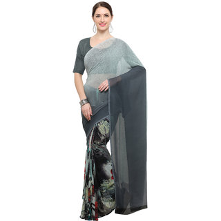 Meia Grey Georgette Self Design Saree With Blouse
