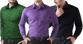 Akaas Man's Shirts Combo (Black,Purple,Green)