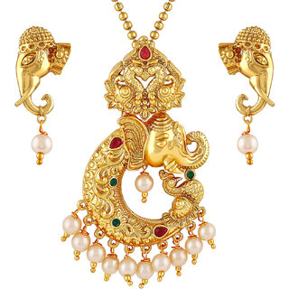 Asmitta Jewellery Gold Plated Gold Zinc Pendant With Chain  Earrings For Women