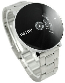 New Men look Stainless Silver Band PAIDU brand handsome and wise Wrist Watch Black Turntable Dial Men's Gift
