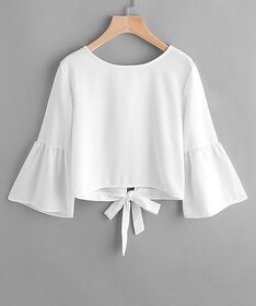 Code Yellow Women's White Knot and Tie Crop Top