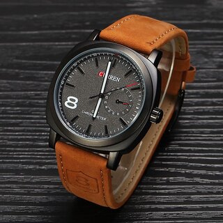                       Curren 8NO Military Series Brown Sports Analog Watch For Men                                              