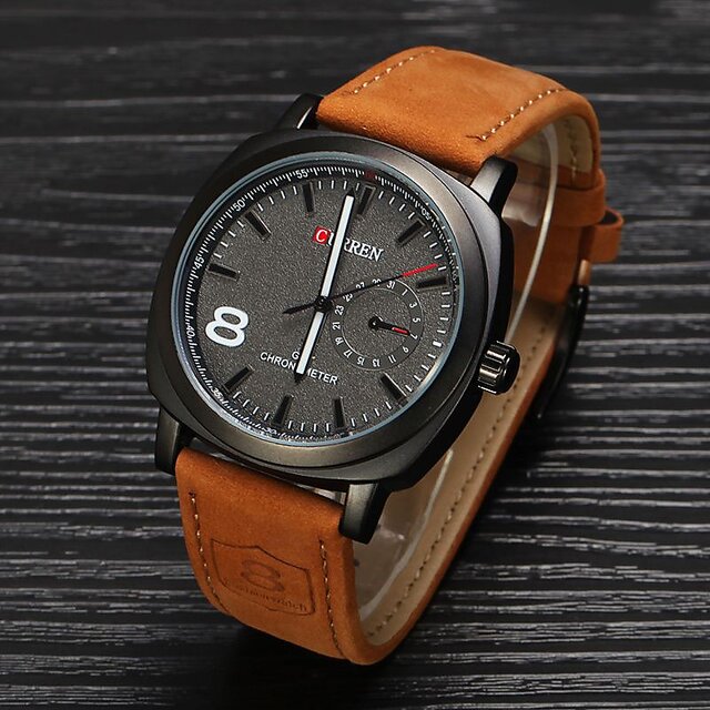 Curren tan leather store analog watch