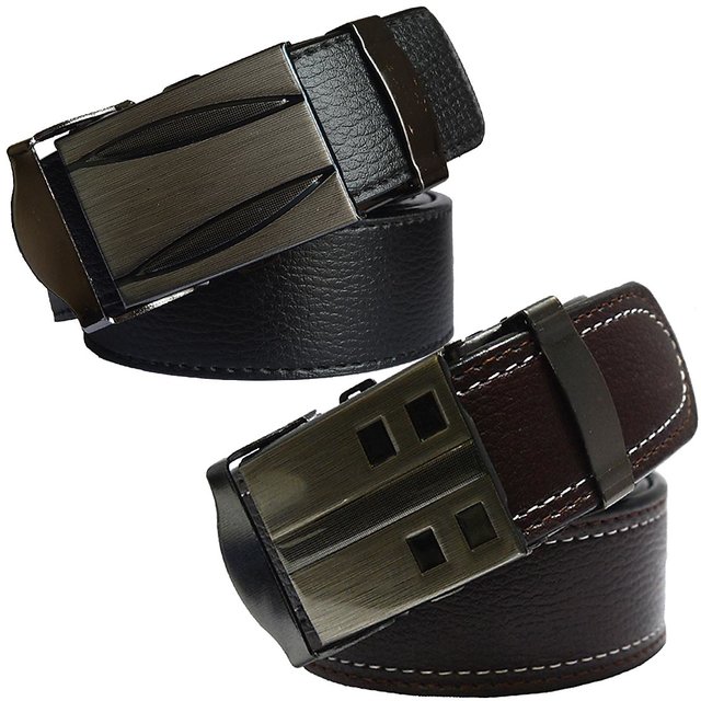 Winsome deal men's black synthetic leather auto lock buckle belts.