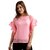Miss Chase Women's Pink Round Neck Half Sleeve Solid Layered Sheer Ruffled Top