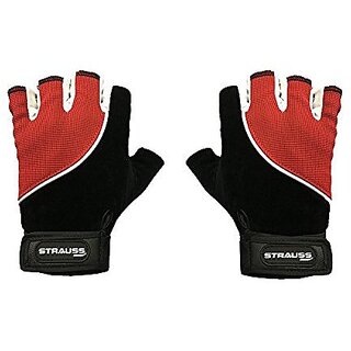 Strauss Comfort Velvet / Stretchback Cut Finger Gloves Medium (Black/Red)