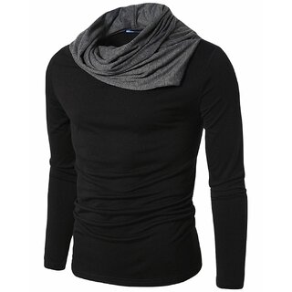 Buy Pause Men's Black Cowl Neck Full Sleeve T-Shirt Online @ ₹458 from ...