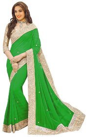 G Jelly Fashion Women's green colour  lycra Stone work designer sari with blouse piece