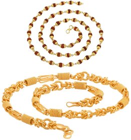 Sparkling Jewellery Fancy Rudraksha  Franco Heavy Gold Plated Brass Chain Combo For Men
