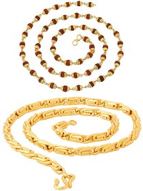 Sparkling Jewellery Fancy Rudraksha and Round Fisher Gold Plated Brass Chain Combo For Men