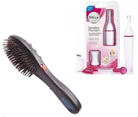 Style Maniac presents combo of Hair Brush Massager and Sensitive precision Touch Electric cordless Trimmer for Women with an amazing 22 hair styles booklet