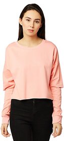 Women's Pink Round Neck Full Sleeve Solid Cut Out Sweatshirt