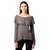 Women's Grey Round Neck Full Sleeves Solid Ruffled Top