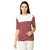 Women's Maroon and White Round Neck Half Sleeve Striped Cold Shoulder Top