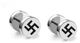 316L SS Swastik Fashion Enamel Logo Screw Barbell Ear Studs for Men  Women