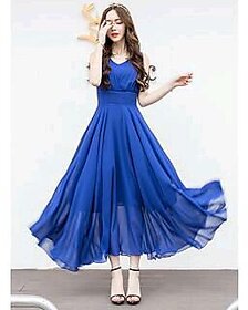 WC-1512 ROYAL BLUE V-Neck Long Dress