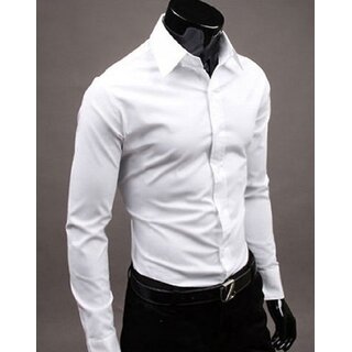 Tom T Men's Solid Formal White Shirt