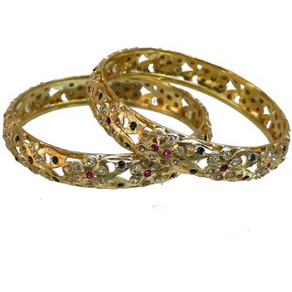                       Lucky Jewellery Beautiful Ethnic Navratan Bangles With Gold Plating                                              