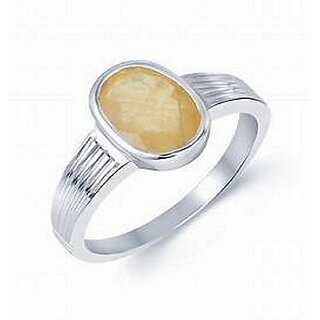                       Natural yellow Sapphire / Pukhraj Ring Stone Sapphire Silver Plated Ring Jaipur Gemstone                                              