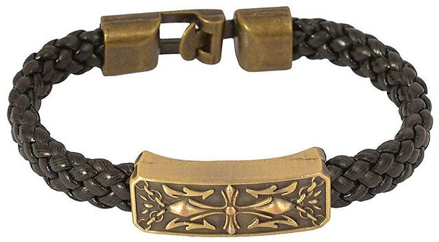 Buy Men Style Classic Design Om Charm ID Interlocking Mangetic Clasp Gold  And Brown Stainless Steel And Leather Round Bracelet For Men and Women  Online at Low Prices in India  Paytmmallcom