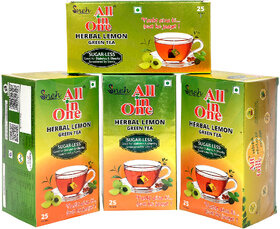 Pack Of 4 All in One Herbal Lemon  Green Tea Sugar -Less(100 Tea Bag )