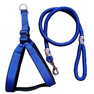                       Petshop7 Nylon Padded adjustable Dog Harness  Dog Leash Rope 1.25 Inch for Large Pet (Chest Size  33-42) (Blue)                                              