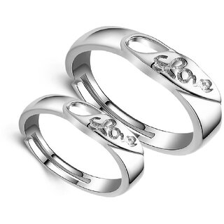 SILVERISH Forever Love Matching Alloy Couple Band For Him And Her Rhodium Plated Ring Set