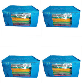 Adwitiya Plain 10 Inch Ladies Large Non Woven 4 Saree Cover - Keep Upto 10 - 15 Sarees Each (Blue)