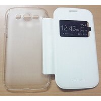Soft Leather S Power Series Premium Hard Case Flip Cover With Caller Id - White For  Samsung Galaxy Grand Quattro I8552