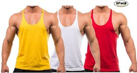 The Blazze Men's Blank Stringer Y Back Bodybuilding Gym Tank Tops Pack Of 3