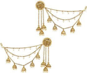 Asmitta Traditional Bahubali Design Gold Plated Jhumki Earrings With Hair Chain For Women
