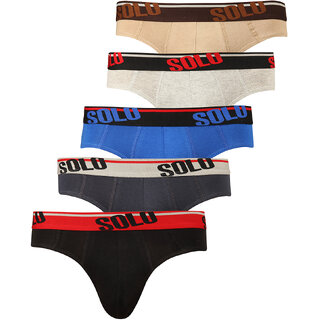                       Solo Mens Sport Cotton Low Waist Stretch Ultra Soft Classic Brief (Pack of 5)                                              